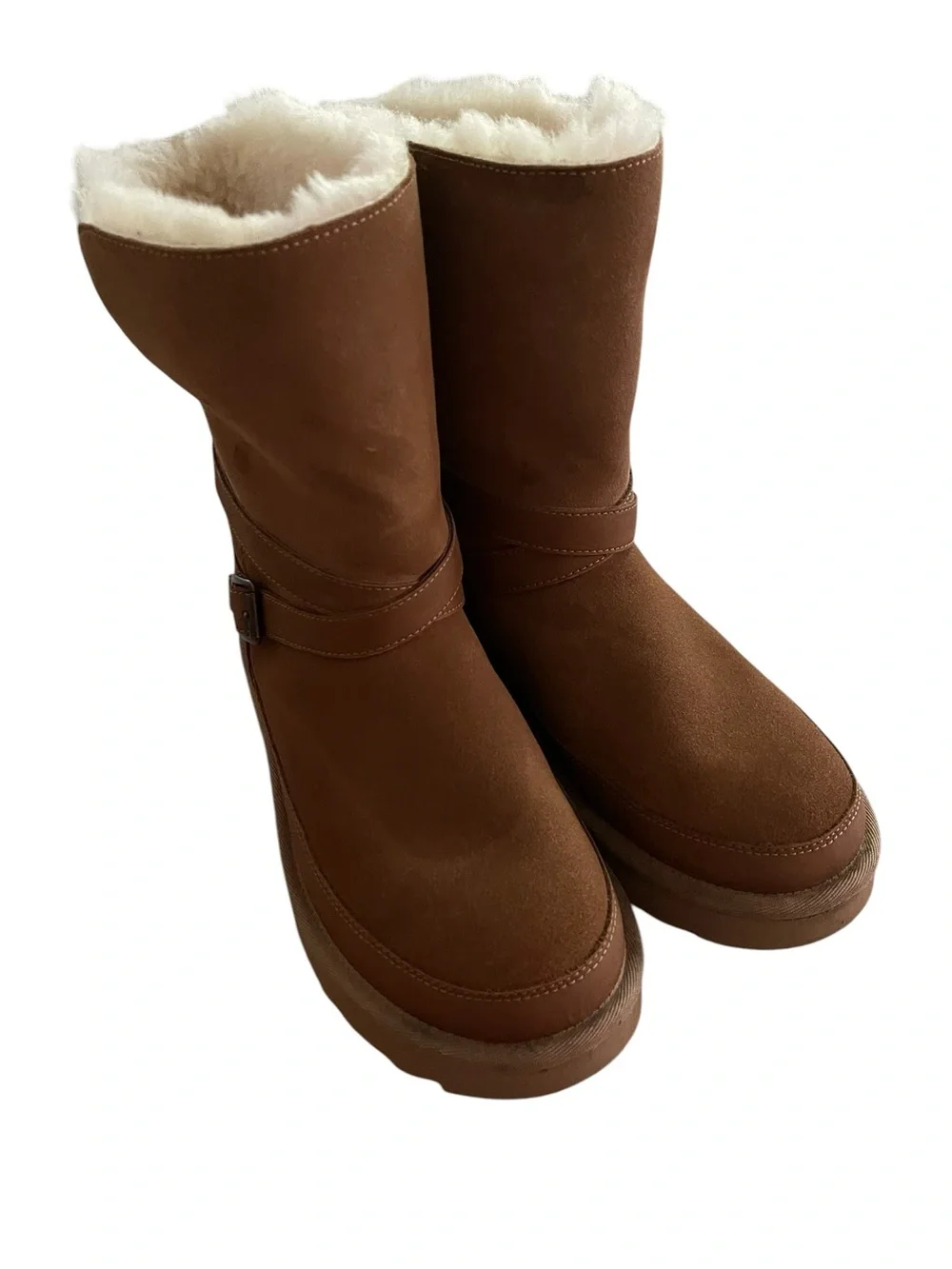 UGG Chestnut Brown Shearling-Lined Winter Bellina Belted Boots Size 9